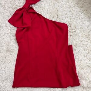 off the shoulder red dress with bow